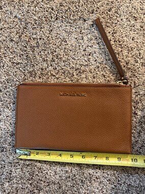 Michael Kors Cognac Brown Pebbled Leather Wristlet Clutch